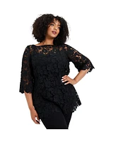 June + Vie Plus Allover Lace Top