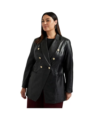 June + Vie Plus Size June + Vie Leather Double-Breasted Blazer