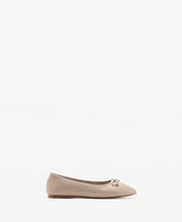 Mango Women's Bow Detail Leather Ballet Flats