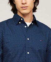 Tommy Hilfiger Men's Long Sleeve Button-Front Dot Print Flex Poplin Shirt