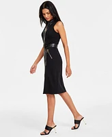 I.n.c. International Concepts Women's Belted Mixed-Media Dress, Exclusively at Macy's