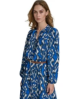 Halston Women's Printed Long-Balloon-Sleeve Belted Dress