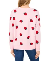 CeCe Women's Strawberry Jacquard V-Neck Sweater