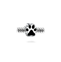 Bling Jewelry Black Paw Print Charm Bead for Pet Lovers For Bracelet