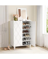 Tribesigns Shoe Cabinet with Doors, 6-Tier Shoe Cabinet Storage for Entryway, Wooden Shoe Storage Cabinet with Adjustable Shelves, Hidden Shoe Cabinet