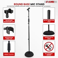5 Core Tripod Mic Stand Height Adjustable 32 to 70" Universal Microphone Mount Stands w Round Base Ms Rbl