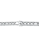 Men's Sterling Silver White Gold Plated with Iced Out Cubic Zirconia Mixed Cuban Chain Bracelet