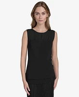 Halston Women's Mixed-Media Jewel-Neck Sleeveless Top