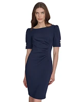 Dkny Women's Ruched Puff-Sleeve Jewel-Neck Dress
