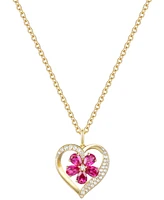 Lab Grown Ruby (1 ct. t.w.) & Lab Grown White Sapphire (1/20 ct. t.w.) Heart Flower Cluster 18" Pendant Necklace in 14k Gold over Sterling Silver