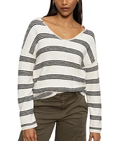 Sanctuary Women's Cotton Striped Easy V-Neck Sweater