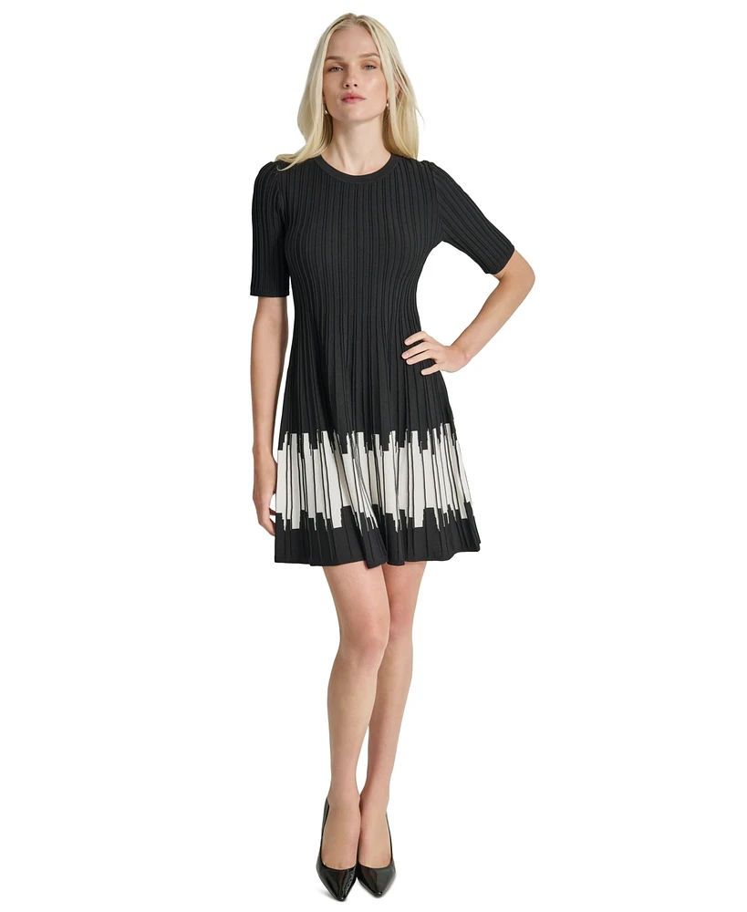 Dkny Women's Rib-Knit Colorblocked Fit & Flare Dress