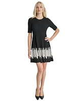 Dkny Women's Rib-Knit Colorblocked Fit & Flare Dress