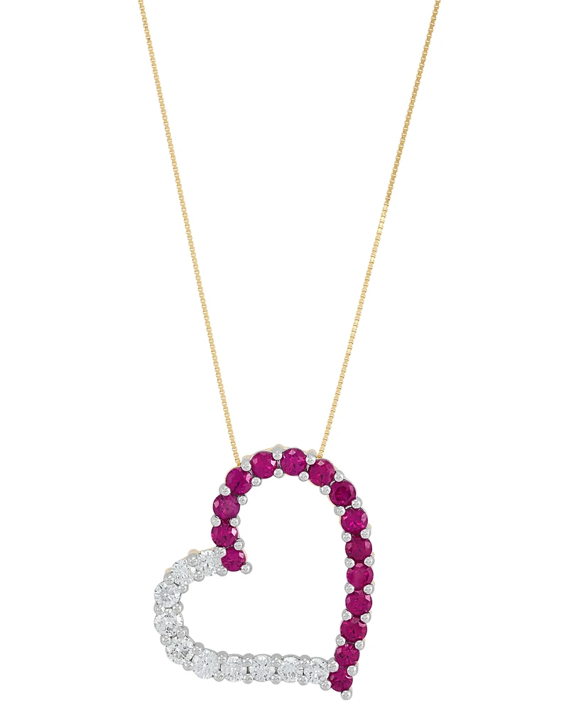 Grown With Love Lab Grown Ruby (2 ct. t.w.) & Lab Grown Diamond (1 ct. t.w.) Heart 18" Pendant Necklace in 14k Gold