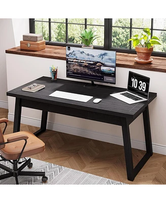 Tribesigns Home Office Executive Desk: 55 Inches Wooden Computer Desk with Drawer, Mid-Century Modern Study Writing Table, Rustic Pc Laptop Desk Works