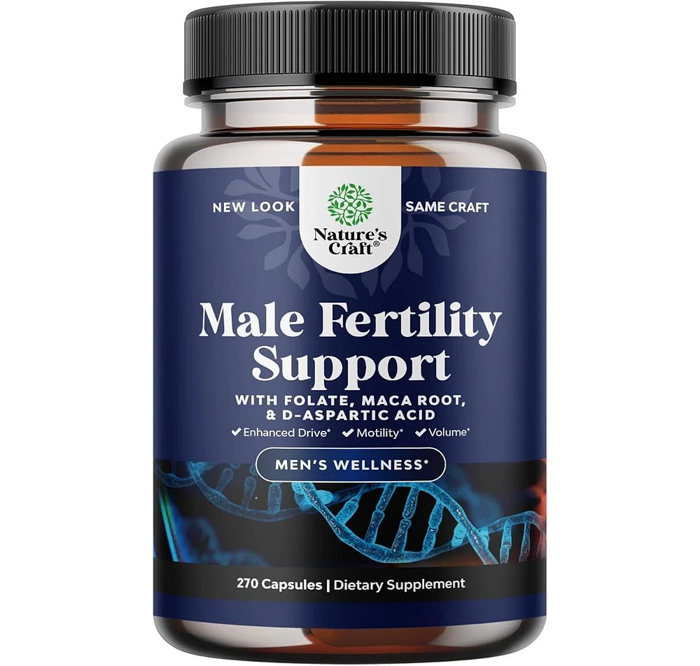 Nature's Craft Men's Fertility Capsules, CoQ10 Maca Root Methyl Folate & D-Aspartic Acid for Enhanced Count Motility & Fertility Support, Nature's Cra