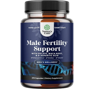 Nature's Craft Men's Fertility Capsules, CoQ10 Maca Root Methyl Folate & D-Aspartic Acid for Enhanced Count Motility & Fertility Support, Nature's Cra