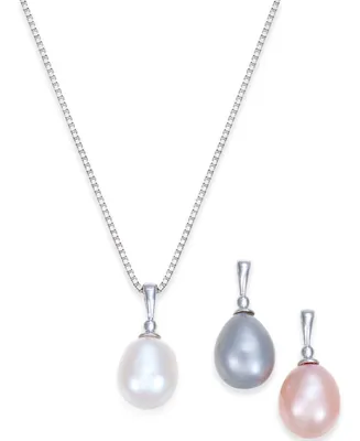Cultured Freshwater Pearl (7-1/2-8mm) 3-Piece Interchangeable Pendant Set in Sterling Silver