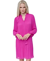 Dkny Women's Long Sleeve Tie-Neck Pleated Dress