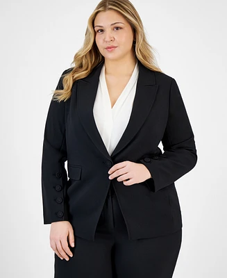 Tahari Asl Plus Long-Sleeve One-Button Blazer