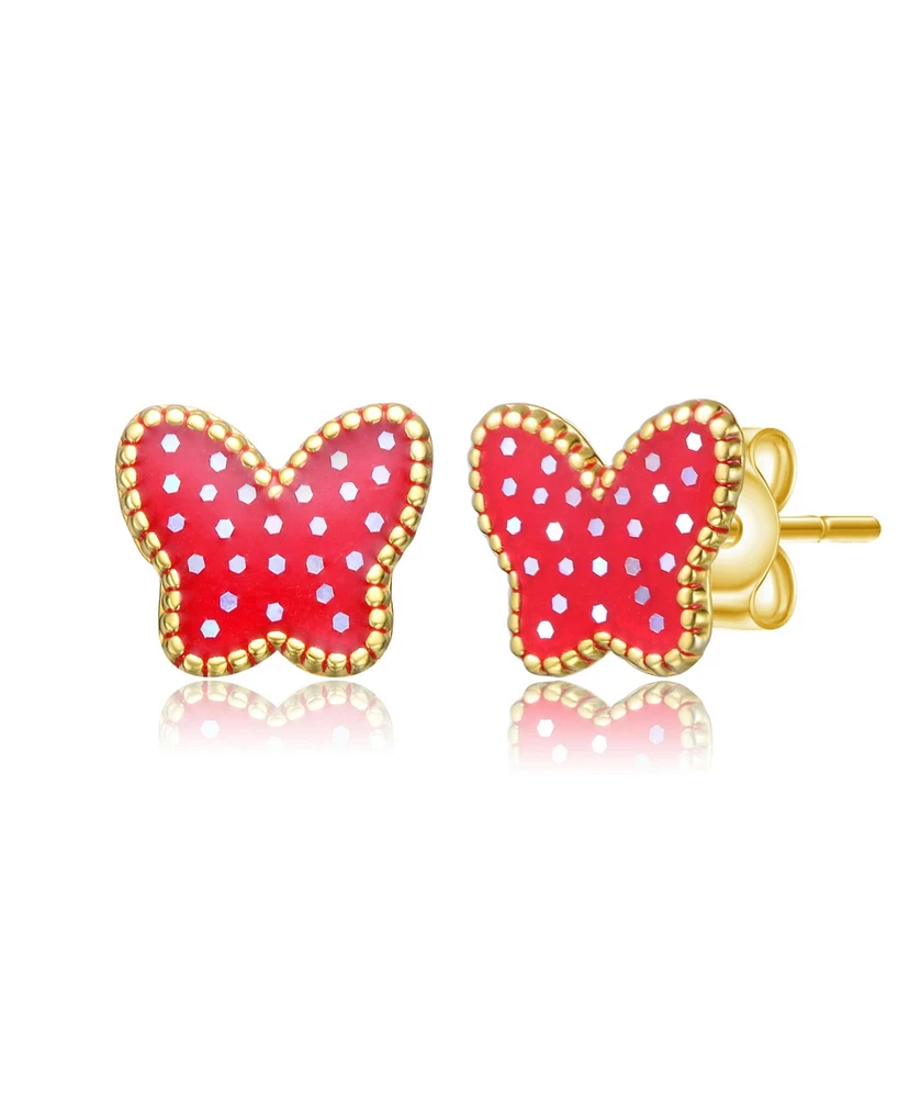 GiGiGirl Sterling Silver 14K Gold Plated Red Enamel Starry Sky Butterfly Stud Earrings