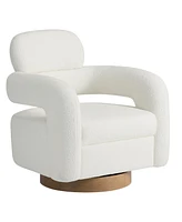 WestinTrends Mid-Century Modern Faux Sherpa Swivel Barrel Accent Chair With Storage Ottoman