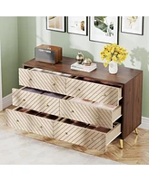 Tribesigns 47-Inch Dresser for Bedroom with 6 Drawers, Double Wide Chest of Drawers with Gold Legs, Wood and Metal Storage Dresser for Closet, 6-Drawe