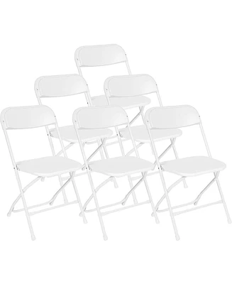 Slickblue 6-Pack White Plastic Folding Chairs Heavy-Duty Party Chairs with Steel Frame