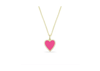 Etoielle Pink Enamel Heart Necklace Encusted with Cubic Ziconia Suepended on a Paperclip Chain 18 inches adjustable