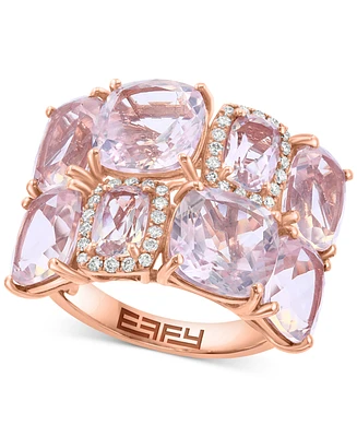 Effy Rose Quartz (10 ct. t.w.) & Diamond (1/6 ct. t.w.) Cushion Cluster Ring in 14k Rose Gold