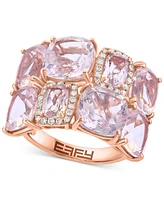 Effy Rose Quartz (10 ct. t.w.) & Diamond (1/6 ct. t.w.) Cushion Cluster Ring in 14k Rose Gold