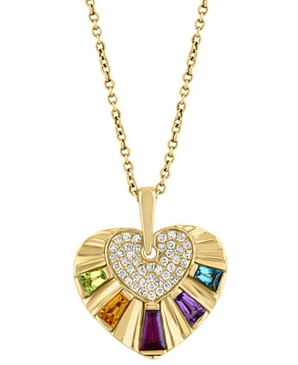 Effy Multi-Gemstone (3/4 ct. t.w.) & Diamond (1/6 ct. t.w.) Heart 18" Pendant Necklace in 14k Gold