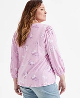 Style & Co Plus Printed V-Neck Blouse, Exclusively at Macy's