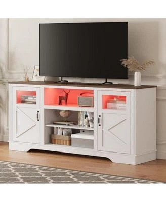 Gaomon Farmhouse Tv Stand With Led Lights Entertainment Center For 65 60 55 Inches Televisions Tv Console With Storage Cabinets Open Shelves Tv Cabinet For Living Room Bedroom