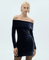 Mango Women's Off-The-Shoulder Velvet Dress