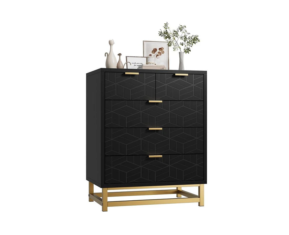 gaomon Dresser for Bedroom, 5 Drawer Dresser with Metal Legs, Modern Dresser Chest Organizer with Wide Storage, Chest of Drawers for Bedroom