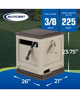 Suncast Swivel Smart Trak Hose Hideaway 225 Foot Hose Reel Storage Bin, Taupe