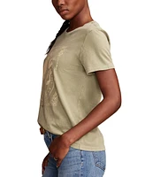 Lucky Brand Women's Foil Floral Frame Classic Crewneck T-Shirt