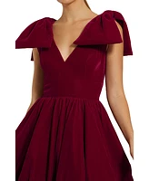 Mac Duggal Women's Shoulder Bow Velvet Bubble Mini Dress