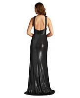 Tadashi Shoji Women's Carlini Draped Metallic Halter Gown