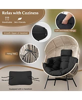 Gouun Wicker Oversized Egg Style Chair with Cushions and Headrest
