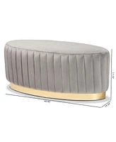 Baxton Studio Kirana Glam and Luxe Navy Blue Velvet Fabric Upholstered and Gold Pu Leather Ottoman