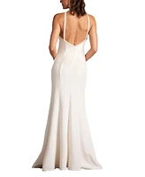 Tadashi Shoji Women's Sicily Pearl Trim Halter Gown