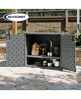 Suncast Lockable Outdoor Cabinet Deck Storage Box w/ Adjustable Shelf, Cool Gray