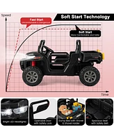 Gymax 12V 2 Seater Ride On Utv Dump Truck Remote w/ Electric Bed & Shovel