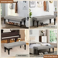 Upholstered Ottoman Bench with Thickened Column Legs for Bedroom, Living Room, or Entryway-The Pop Home