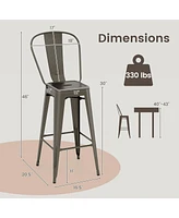 Gouun 30 Inch Height Set of 4 High Back Metal Industrial Bar Stools