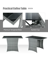 Gouun 3-Piece Patio Rattan Furniture Set with Cushioned Chairs and Glass Table