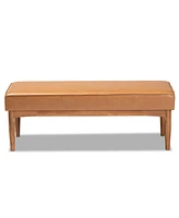 Baxton Studio Arvid Mid-Century Modern Tan Faux Leather Upholstered and Walnut Brown Finished Wood Dining Bench