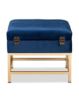 Baxton Studio Aliana Glam and Luxe Navy Blue Velvet Fabric Upholstered and Gold Finished Metal Small Storage Ottoman